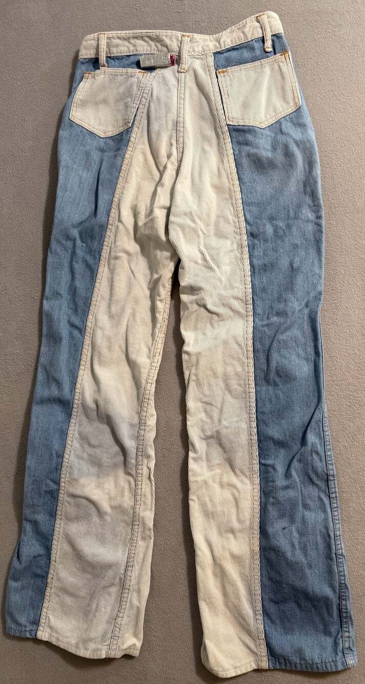 Niks Vintage Colorblock Two-Toned Denim and Corduroy Flare Pants